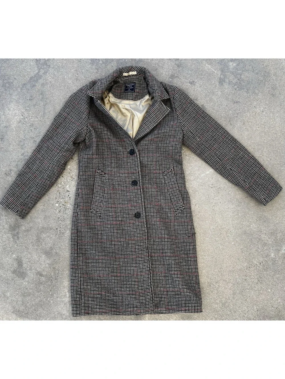 Abercrombie & Fitch A&F Wool Blend Houndstooth Blazer Coat Plaid Size Medium